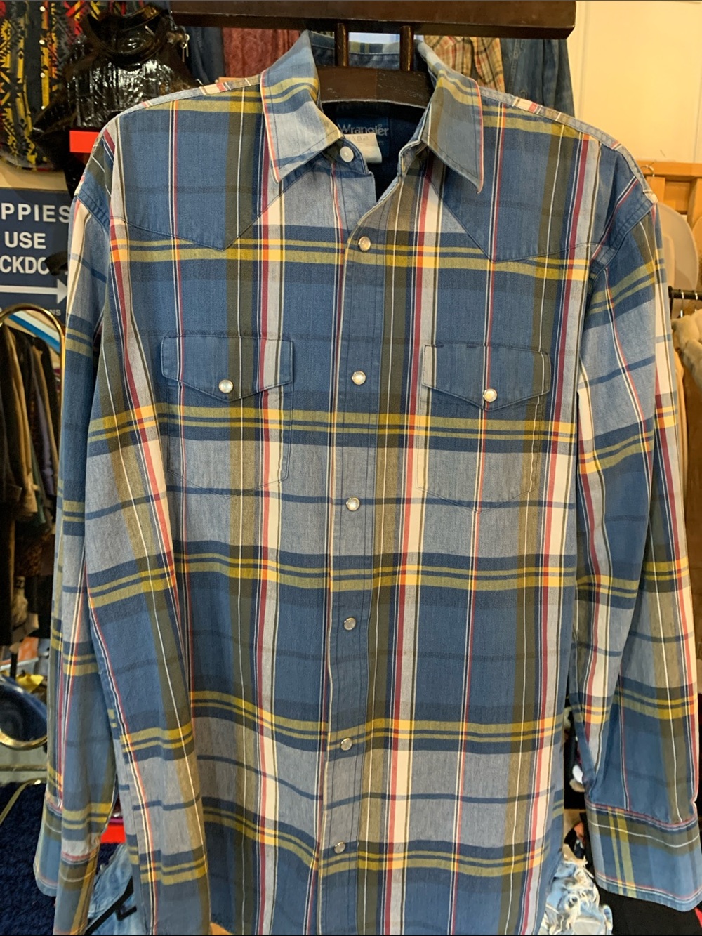Wrangler Blue Plaid Snap-Front Western Shirt